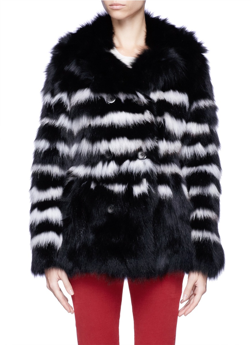 Each X Other Striped Fox Fur Jacket in Black (Multi-colour) | Lyst