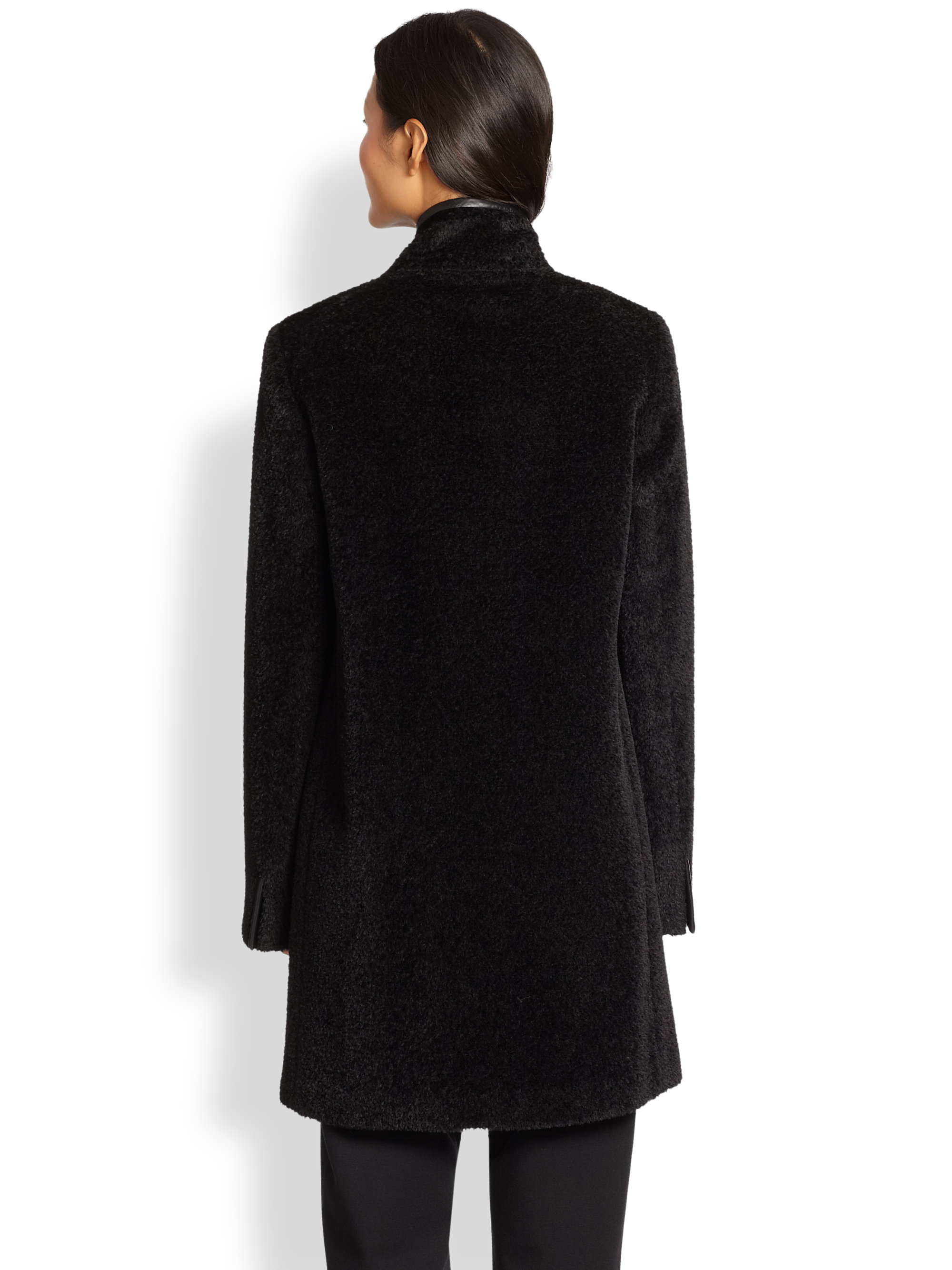 Lyst - Eileen Fisher Leathertrim Alpaca Coat in Black