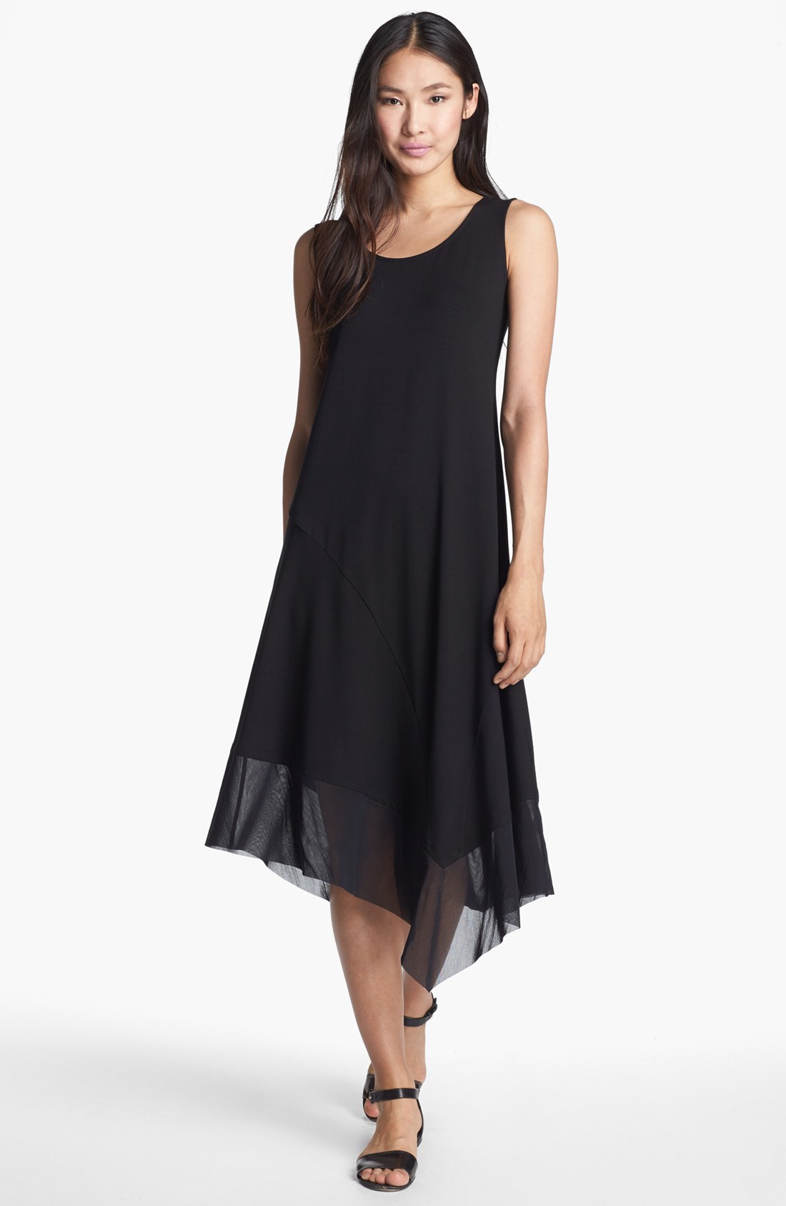 Eileen Fisher Scoop Neck Asymmetrical Dress in Black | Lyst
