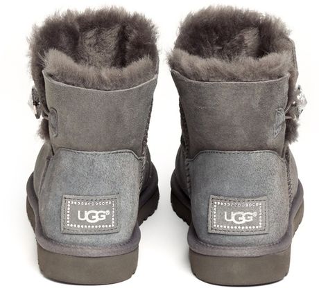 Ugg Mini Bailey Button Bling Boots in Gray (Grey) | Lyst