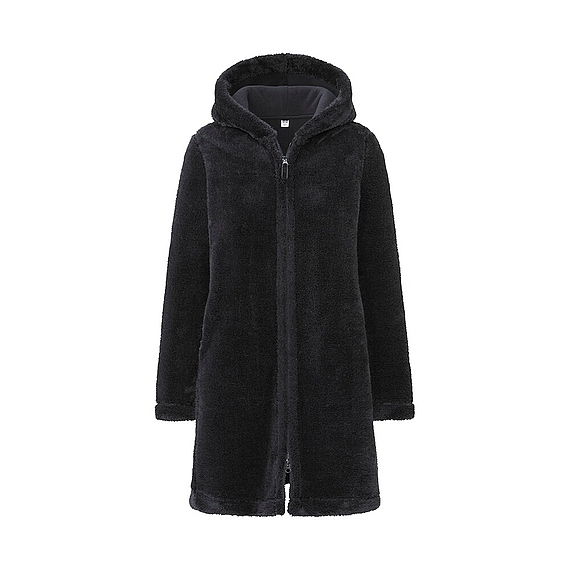 Uniqlo Fluffy Fleece Coat Long Sleeve in Black | Lyst