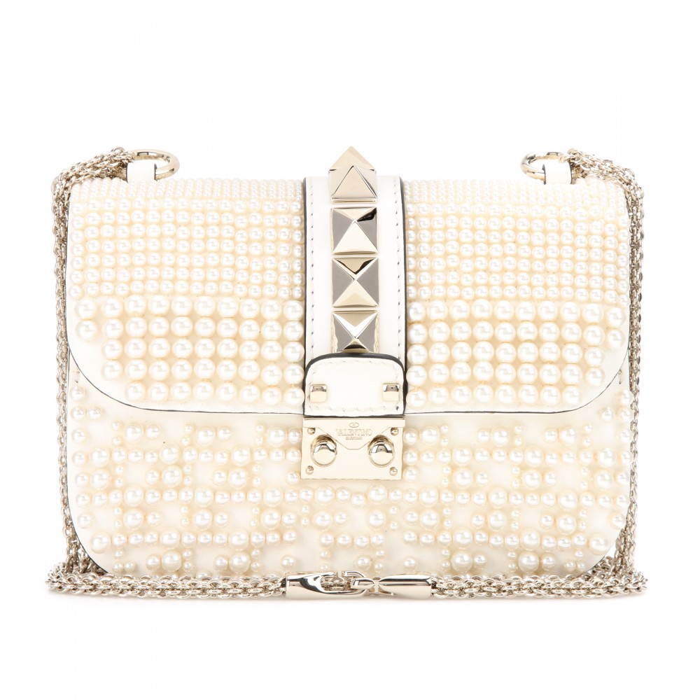 Lyst - Valentino Lock Small Embellished Leather Shoulder Bag in White