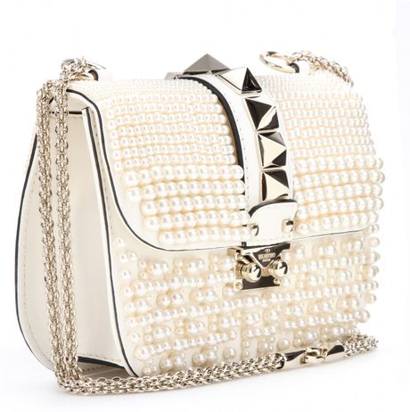 Valentino Lock Small Embellished Leather Shoulder Bag in White (ivory ...