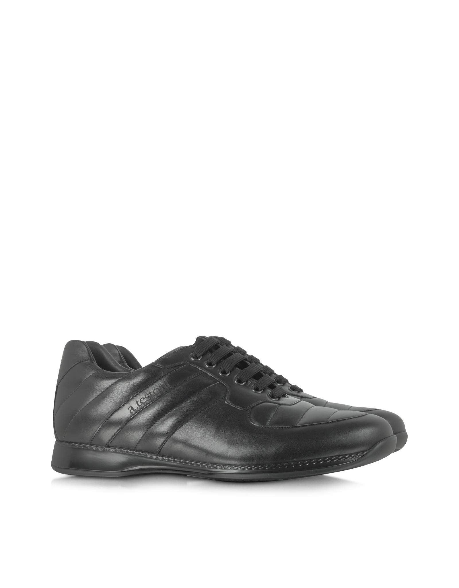 A.testoni Black Padded Leather Sneaker in Black for Men | Lyst