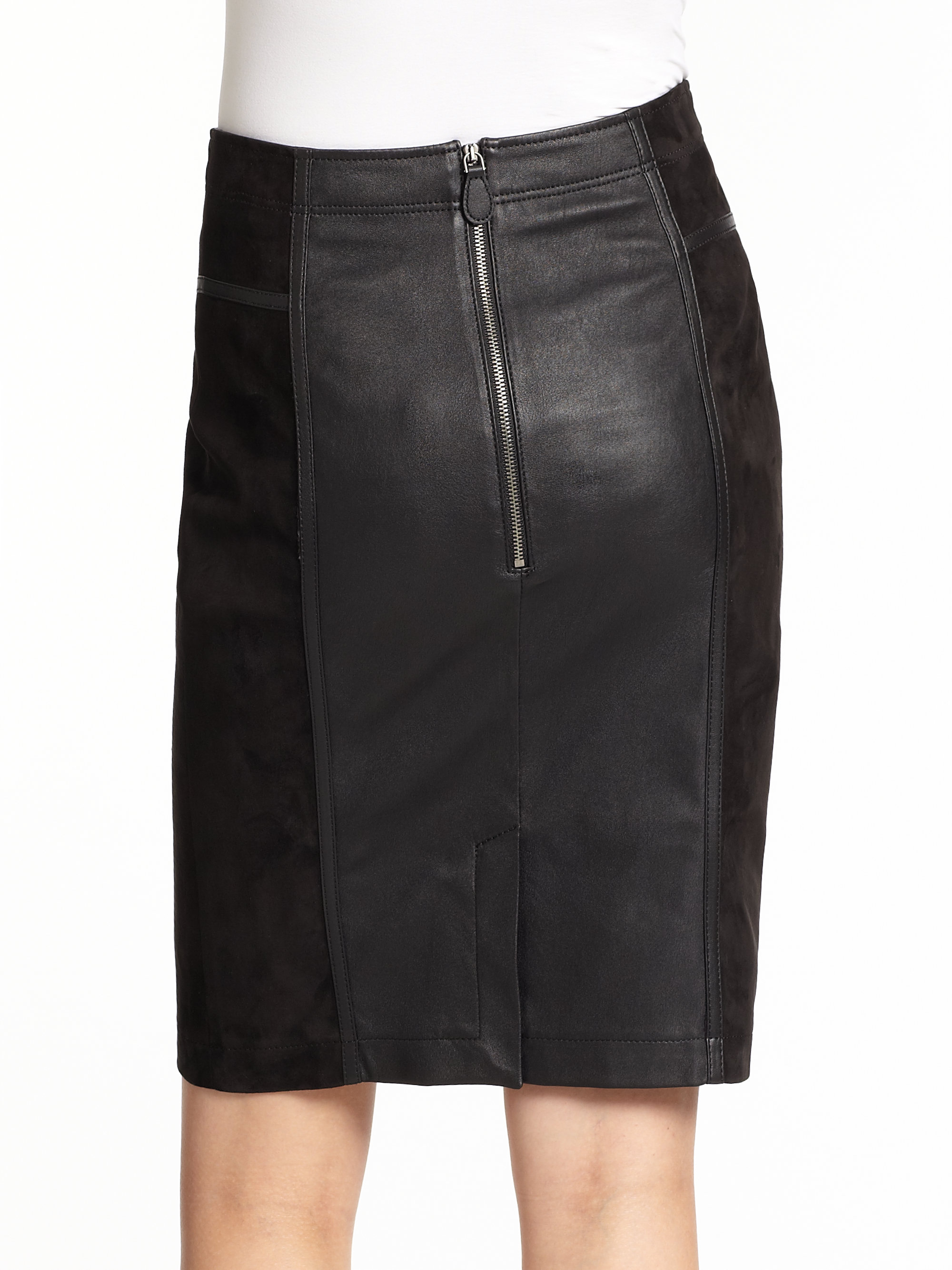 Burberry brit Leather Suede Skirt in Black | Lyst