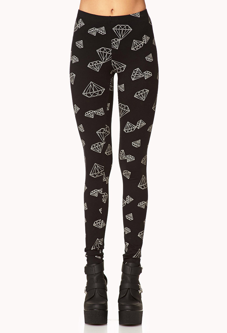 Forever 21 Basic Diamond Print Leggings in Black Lyst