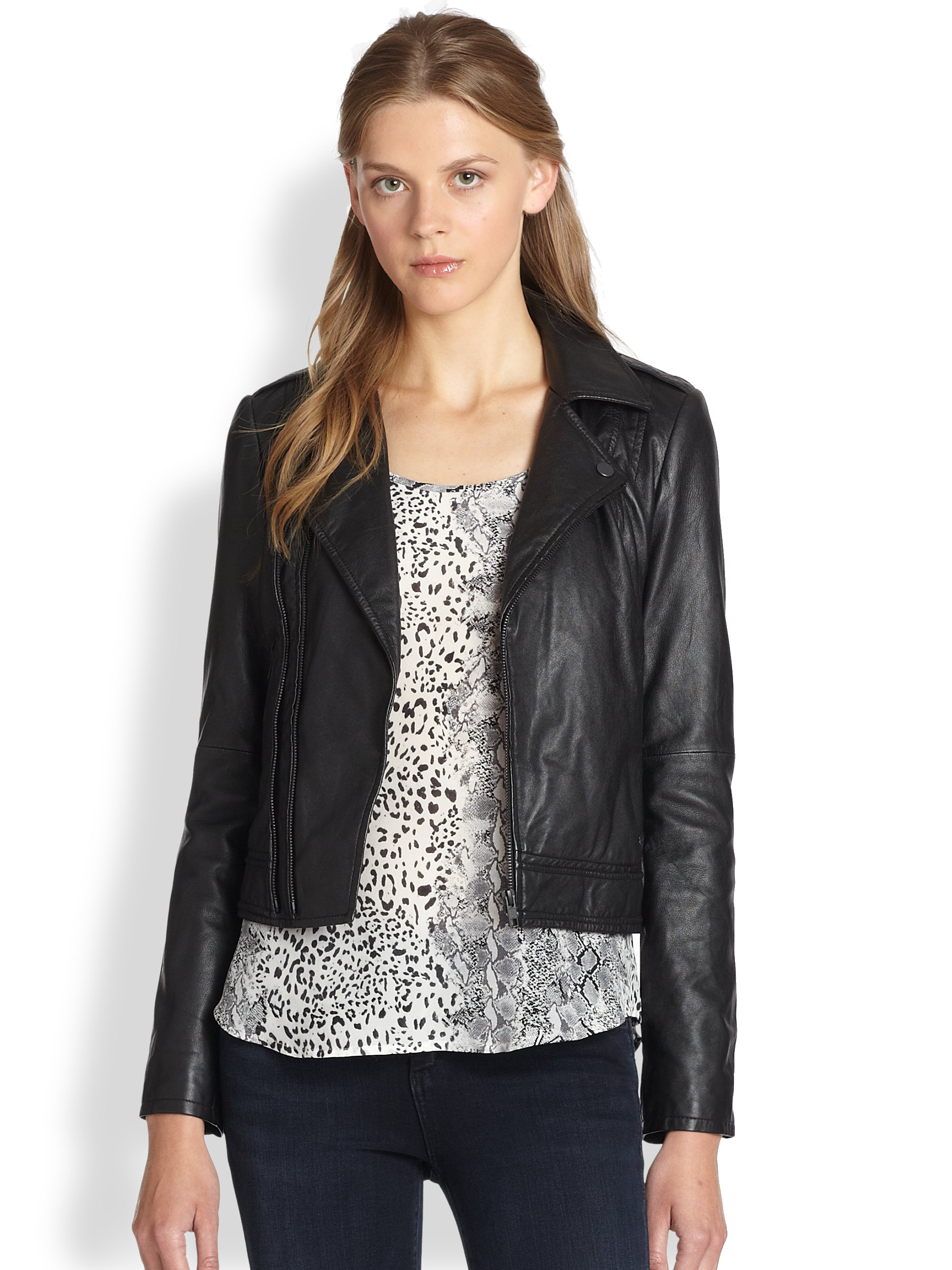 Joie Caldine Leather Moto Jacket In Black Lyst Gallery
