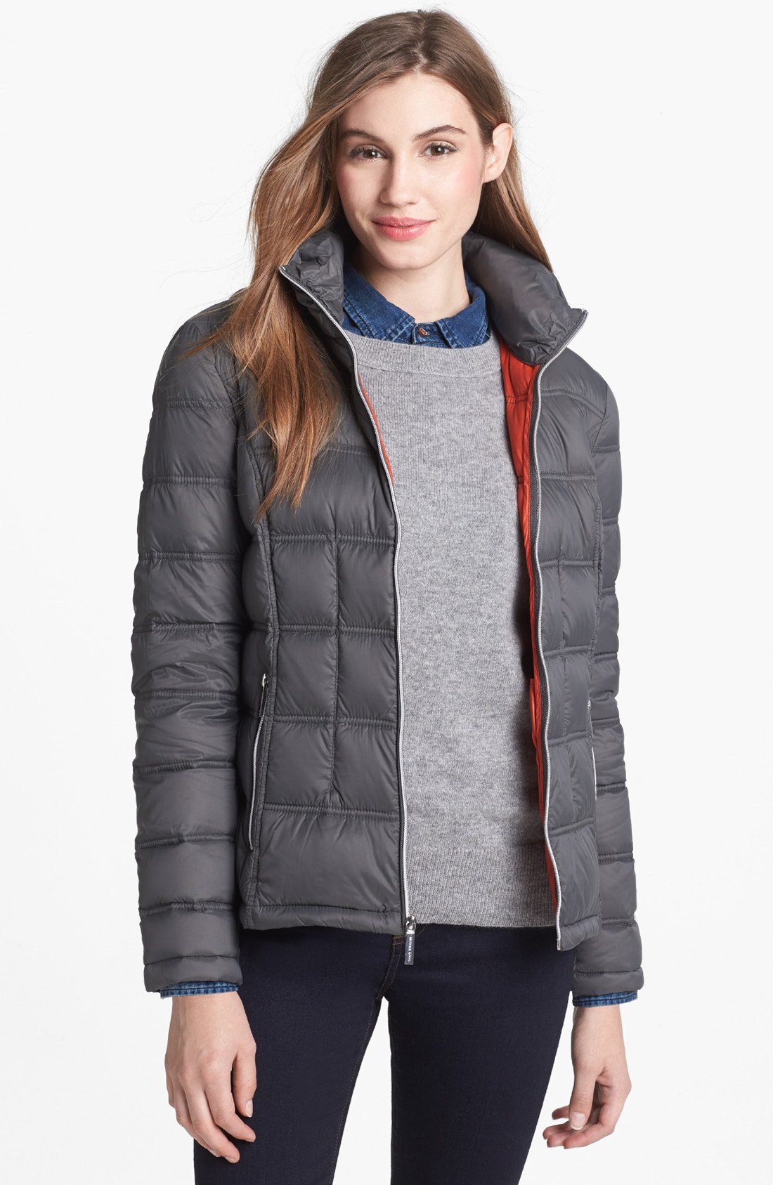 Michael michael kors Packable Down Jacket with Detachable Hood in Gray (Smoke/ Orange) Lyst