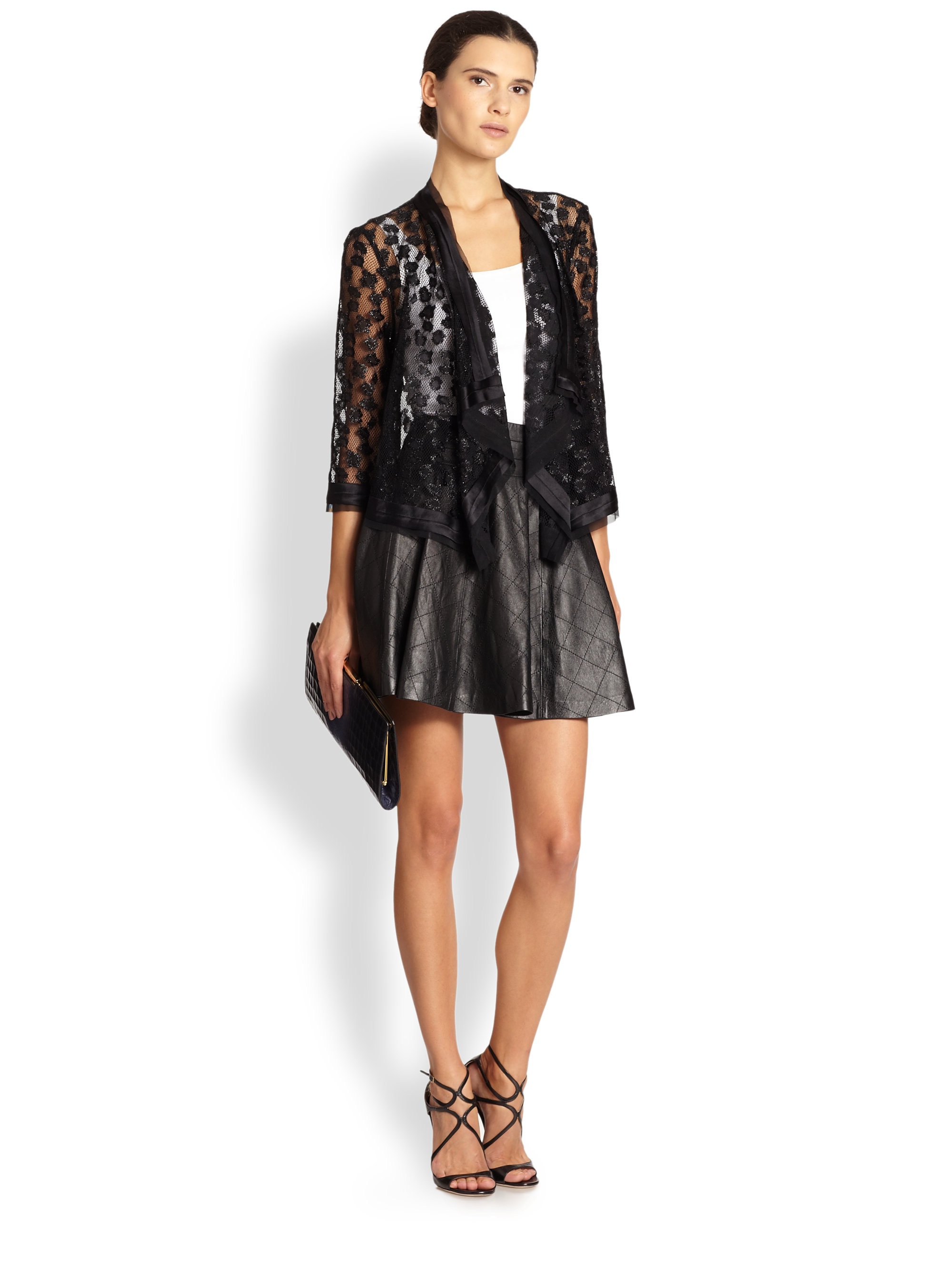 Lyst Milly Draped Lace Jacket in Black