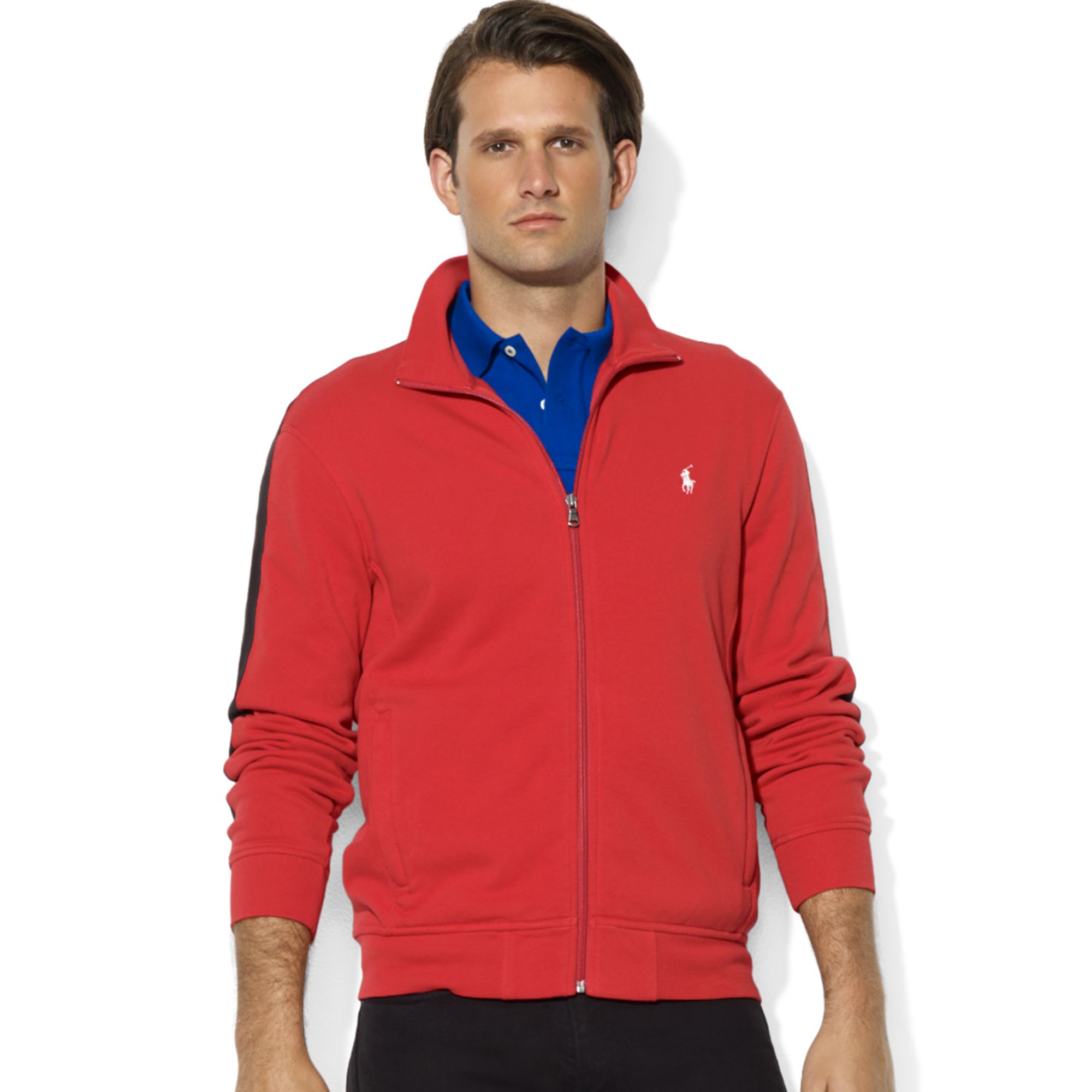 Ralph lauren Zipfront Mock Neck Fleece Jacket in Red for Men | Lyst