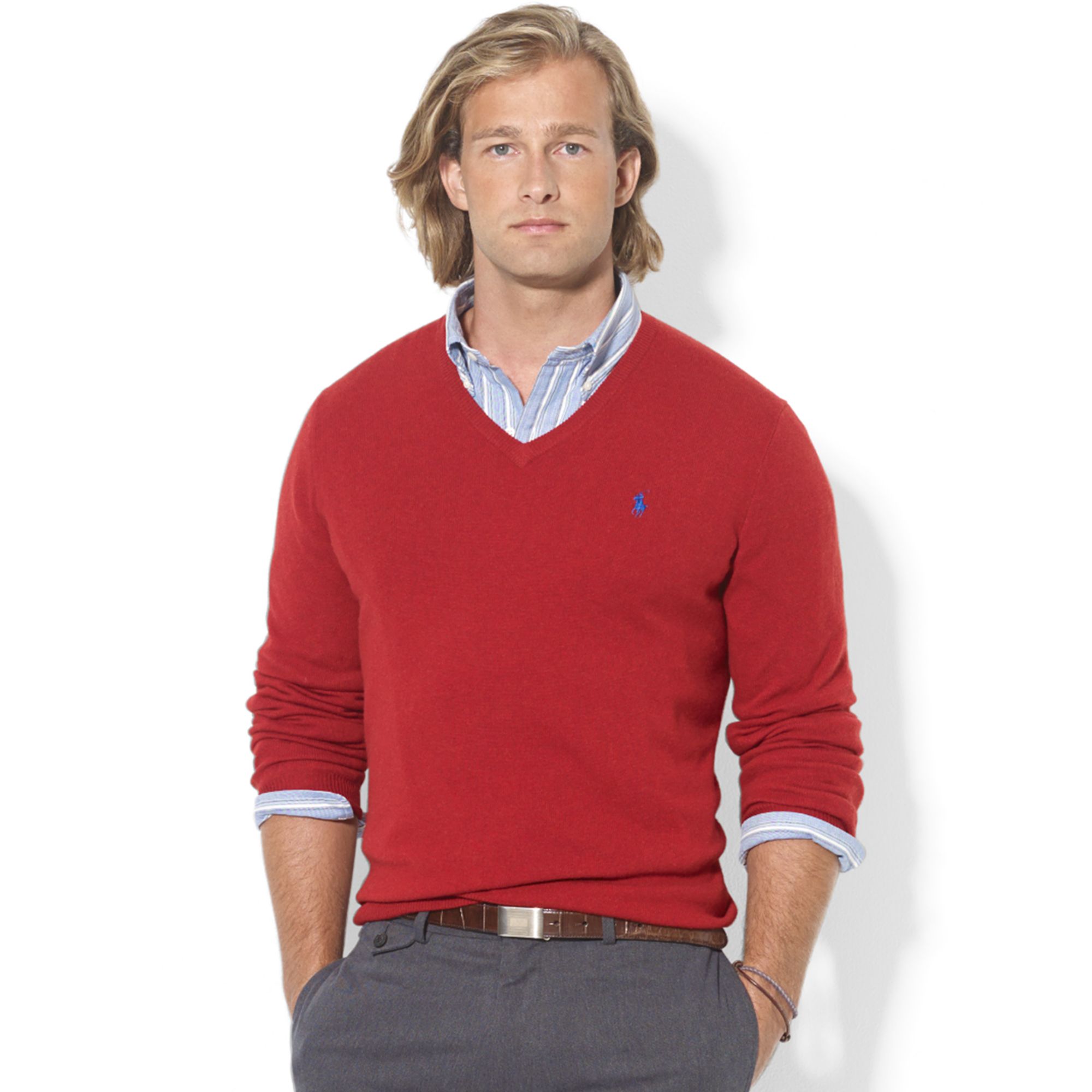 Lyst - Ralph Lauren V Neck Merino Wool Sweater in Red for Men