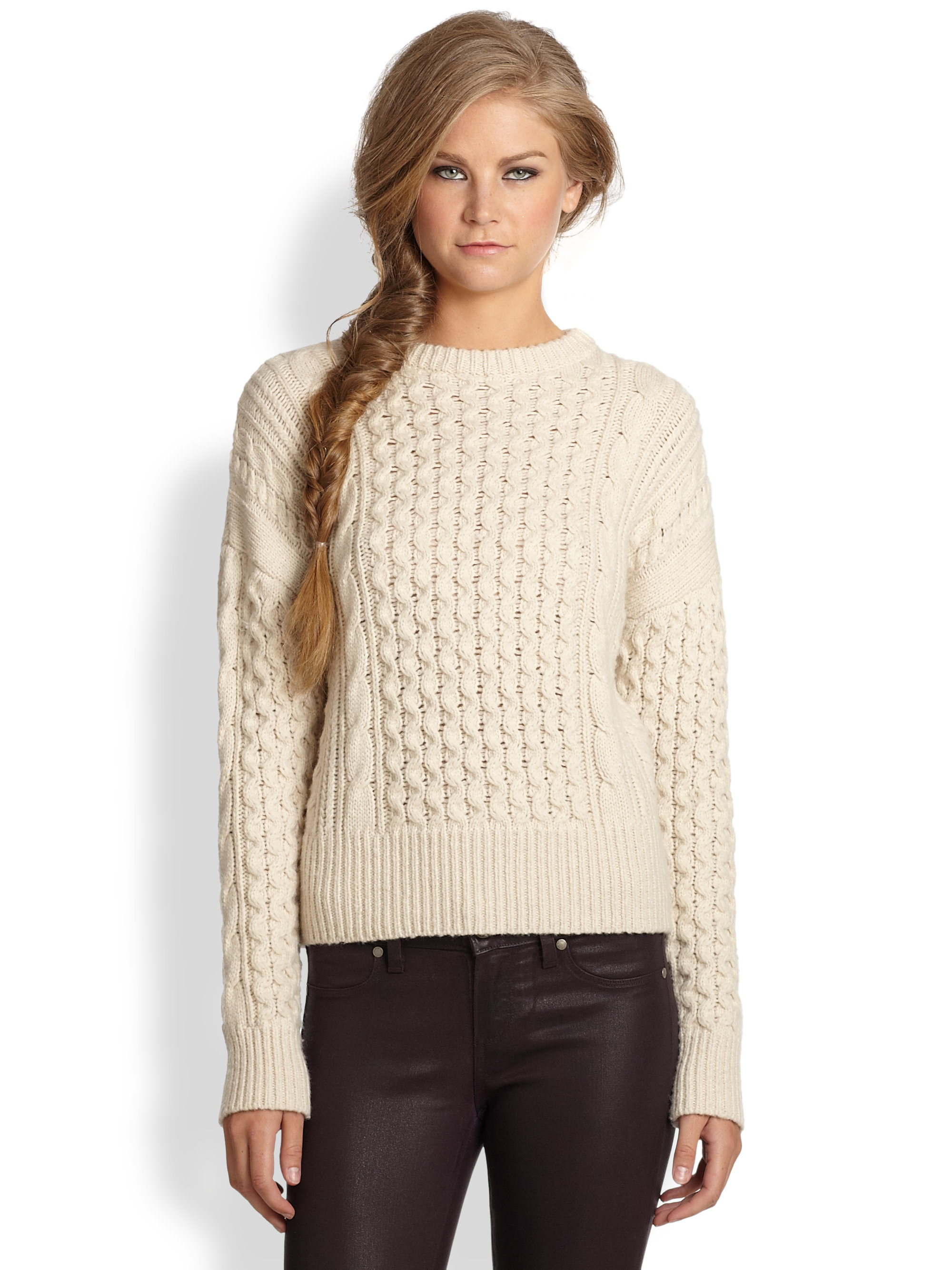 Lyst - Rebecca Taylor Desert Slouchy Cableknit Sweater in Natural