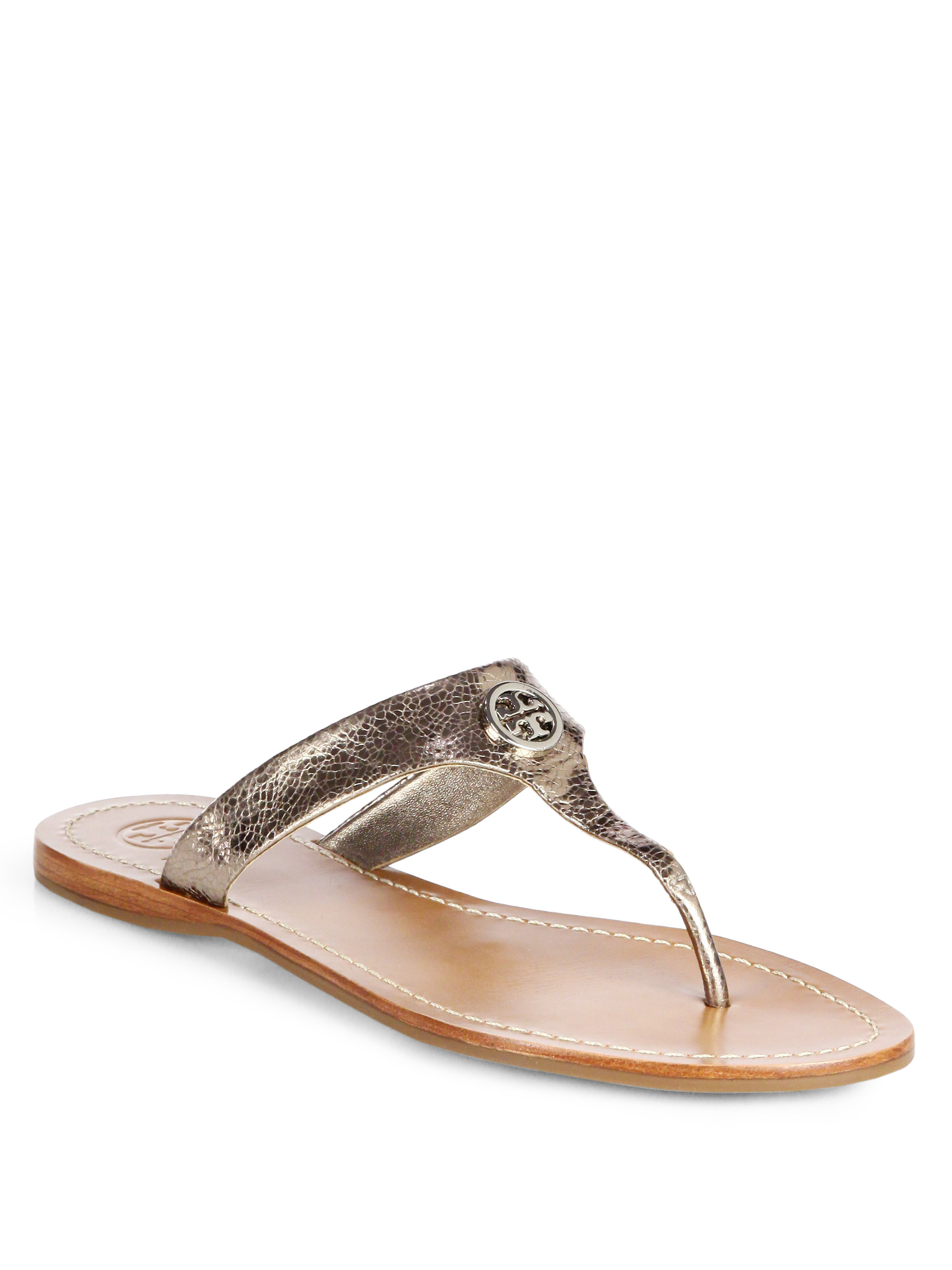 Lyst - Tory Burch Cameron Crackled Metallic Leather Thong Sandals in
