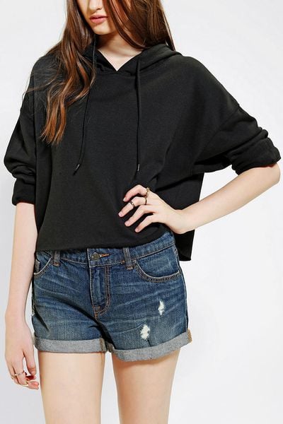 Urban Outfitters Bdg Cutoff Cropped Hoodie Sweatshirt in Black | Lyst