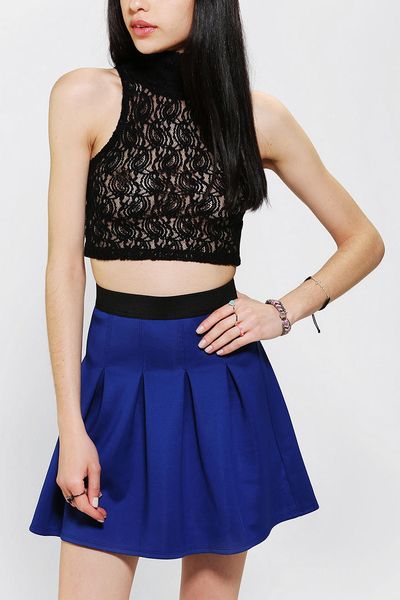 Urban Outfitters Lace Mock Neck Cropped Top in Black | Lyst