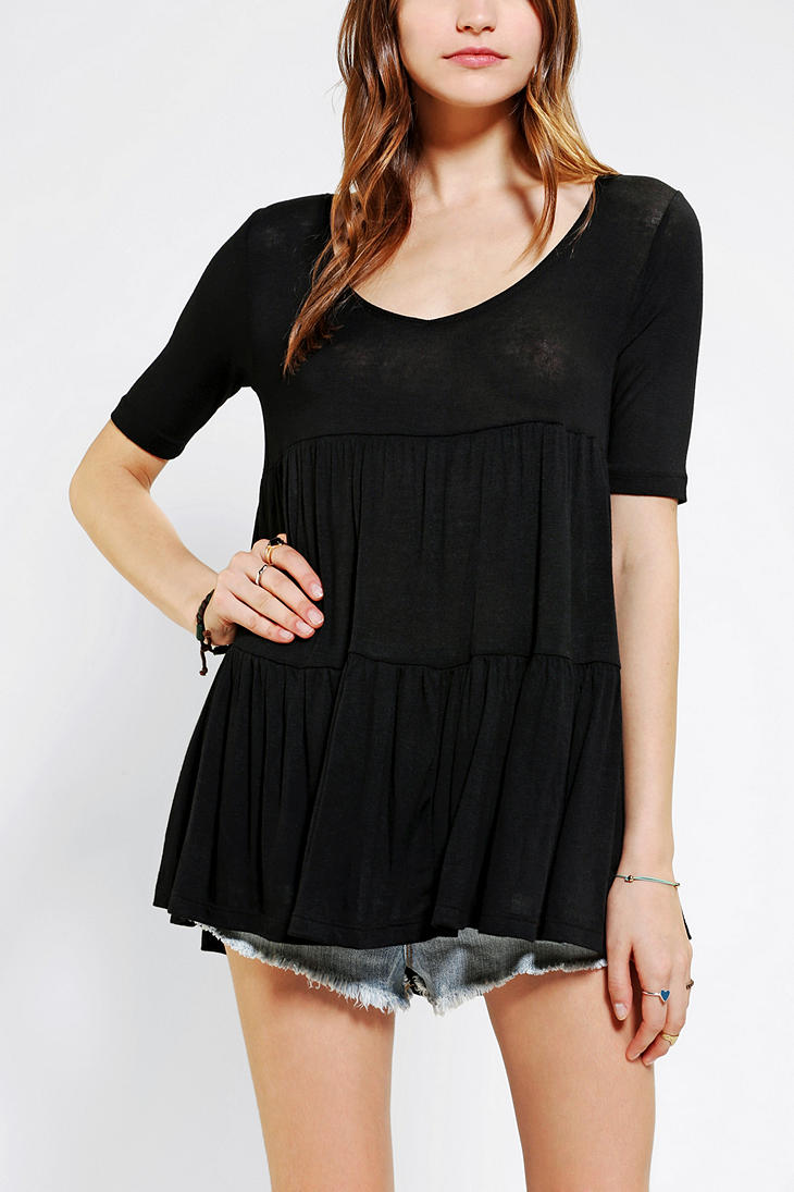Lyst - Urban Outfitters Tiered Babydoll Top in Black