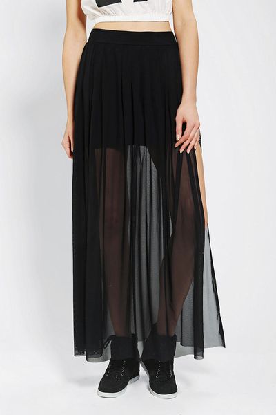 Urban Outfitters Silence Noise Illusion Mesh Maxi Skirt in Black | Lyst