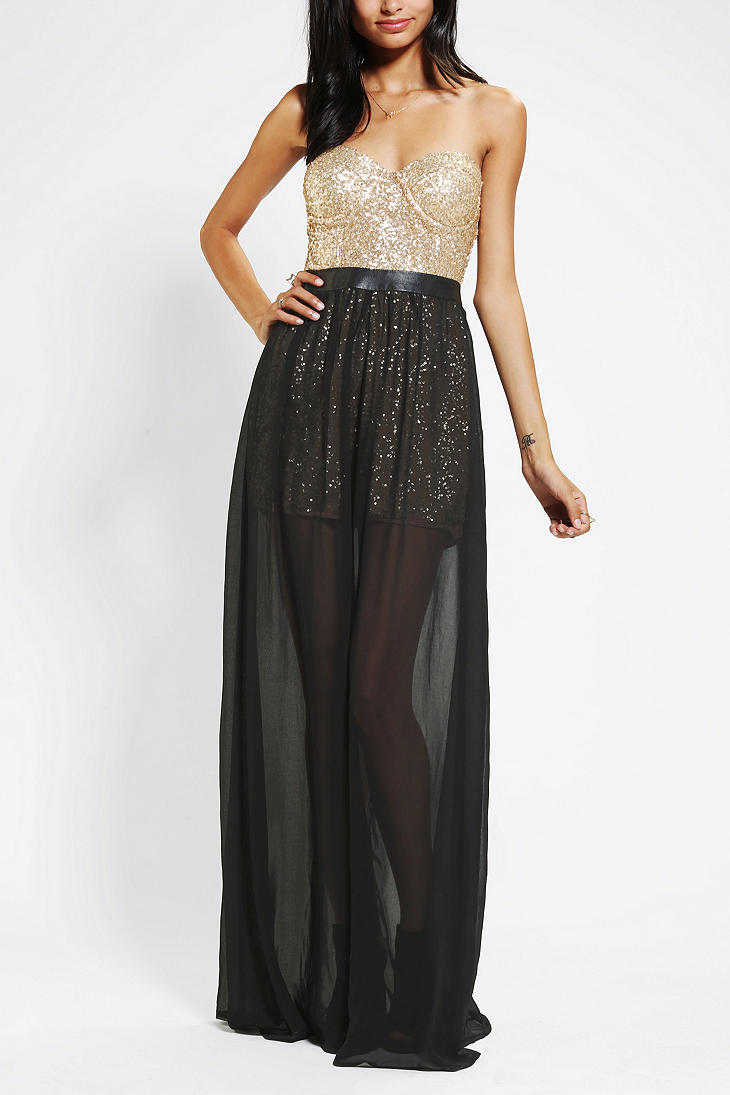urban outfitters gold reverse sequin bustier strapless maxi dress product 1 13933516 044612069