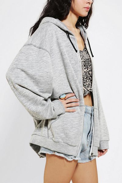 Urban Outfitters Bdg Grinded Oversized Zipup Hoodie Sweatshirt In Gray