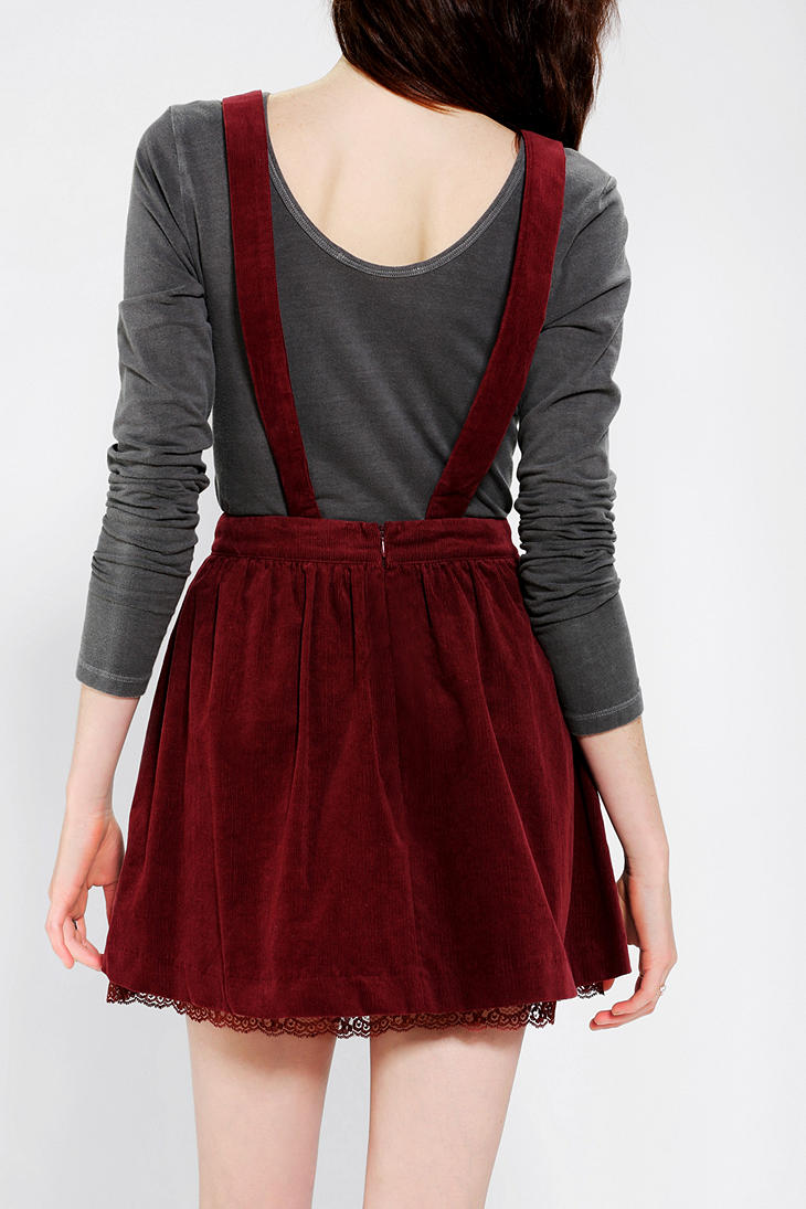 Urban Outfitters Coincidence Chance Corduroy Suspender Skirt in Red - Lyst