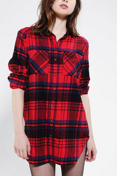 Urban Outfitters Oversized Seamed Flannel Shirt in Red (RED MULTI) | Lyst