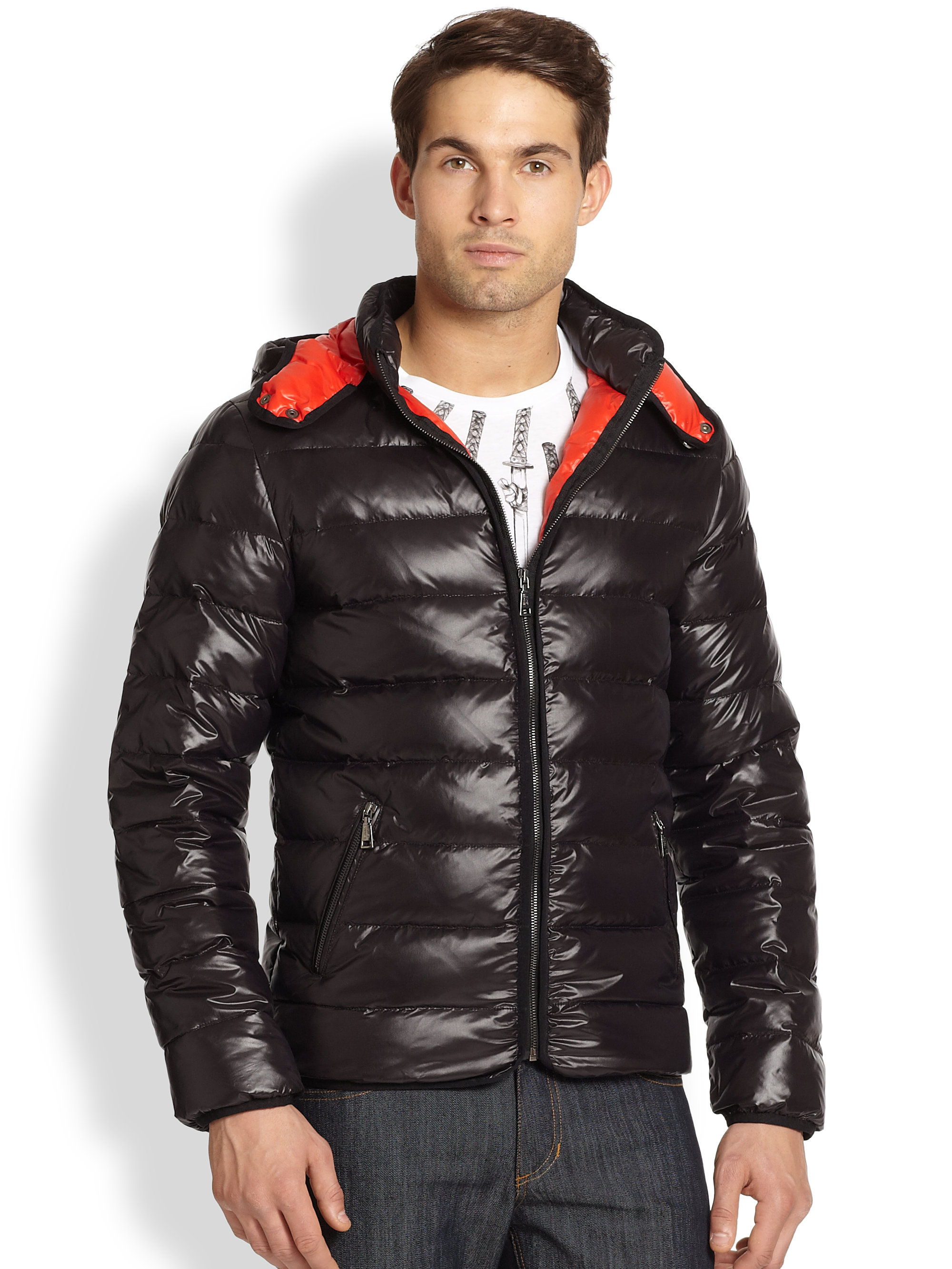 Versace Jeans Hooded Puffer in Black for Men | Lyst