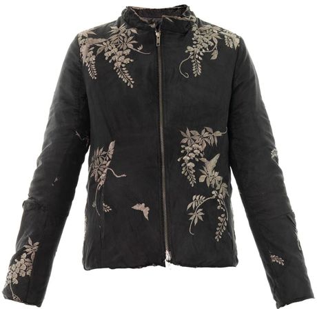 By Walid Vintage Leaf Embroidered Silk Jacket in Black | Lyst