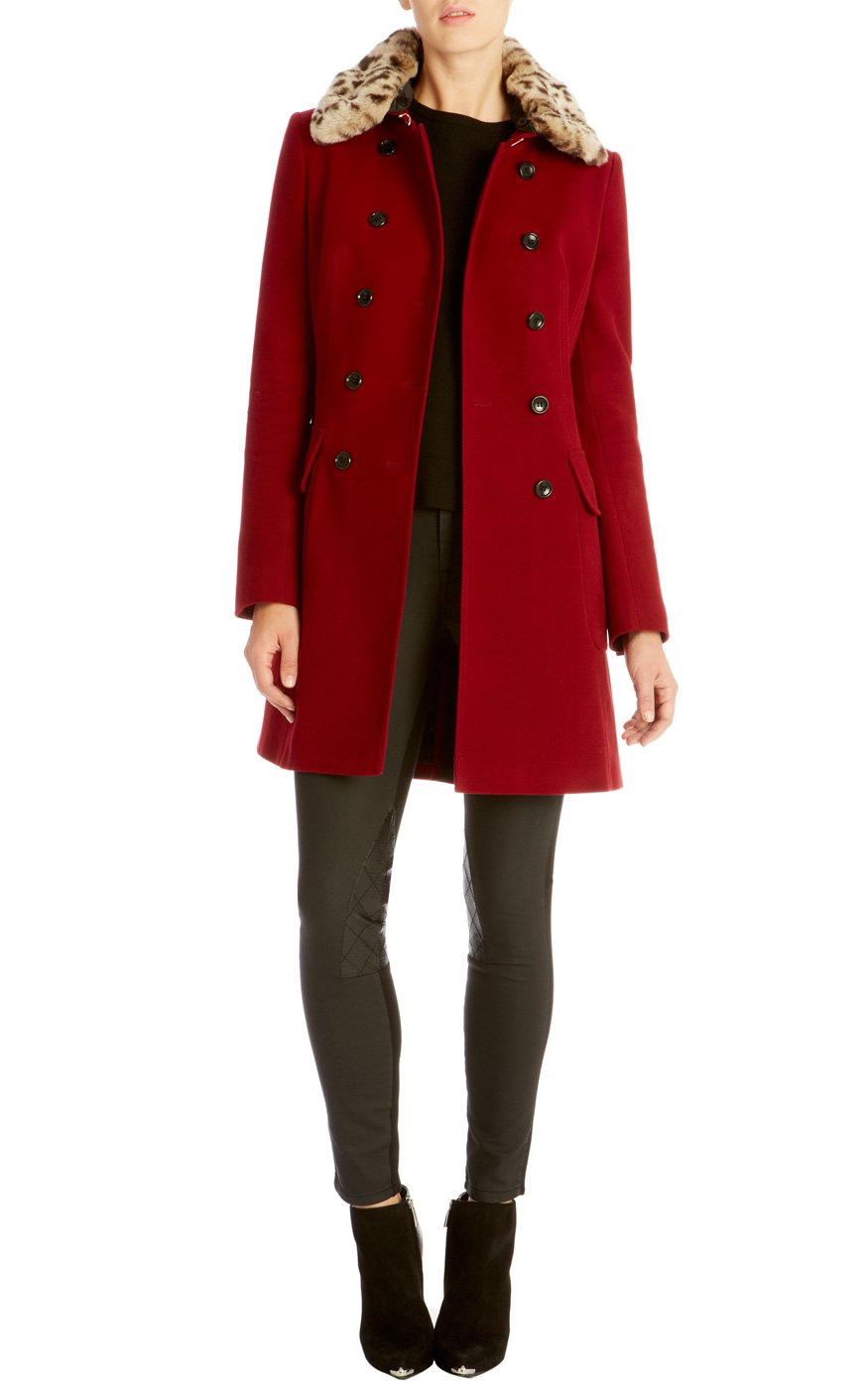 Lyst - Karen millen Moleskin Coat with Faux Fur in Red