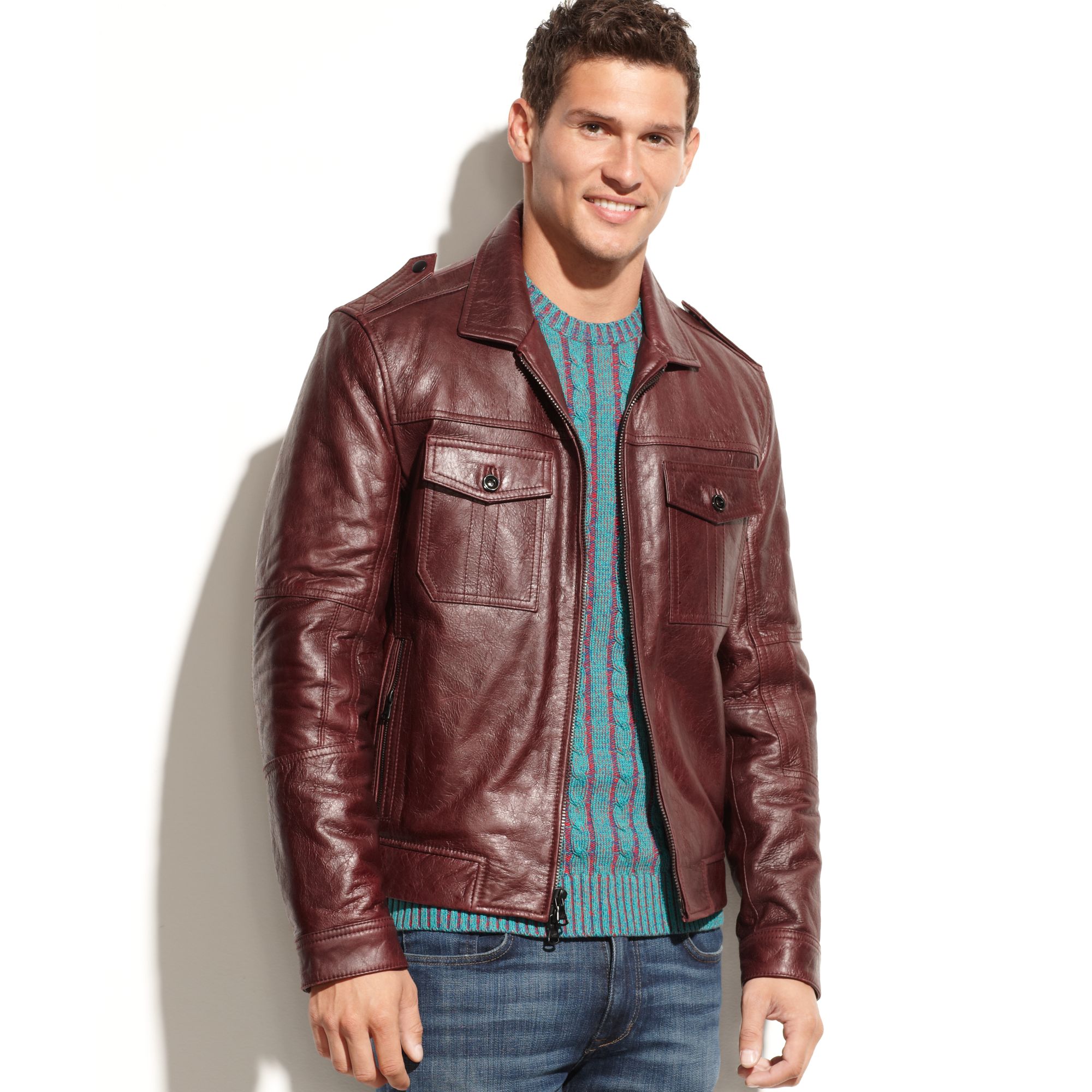 Lyst - Kenneth Cole Washed Leather Jacket in Purple for Men