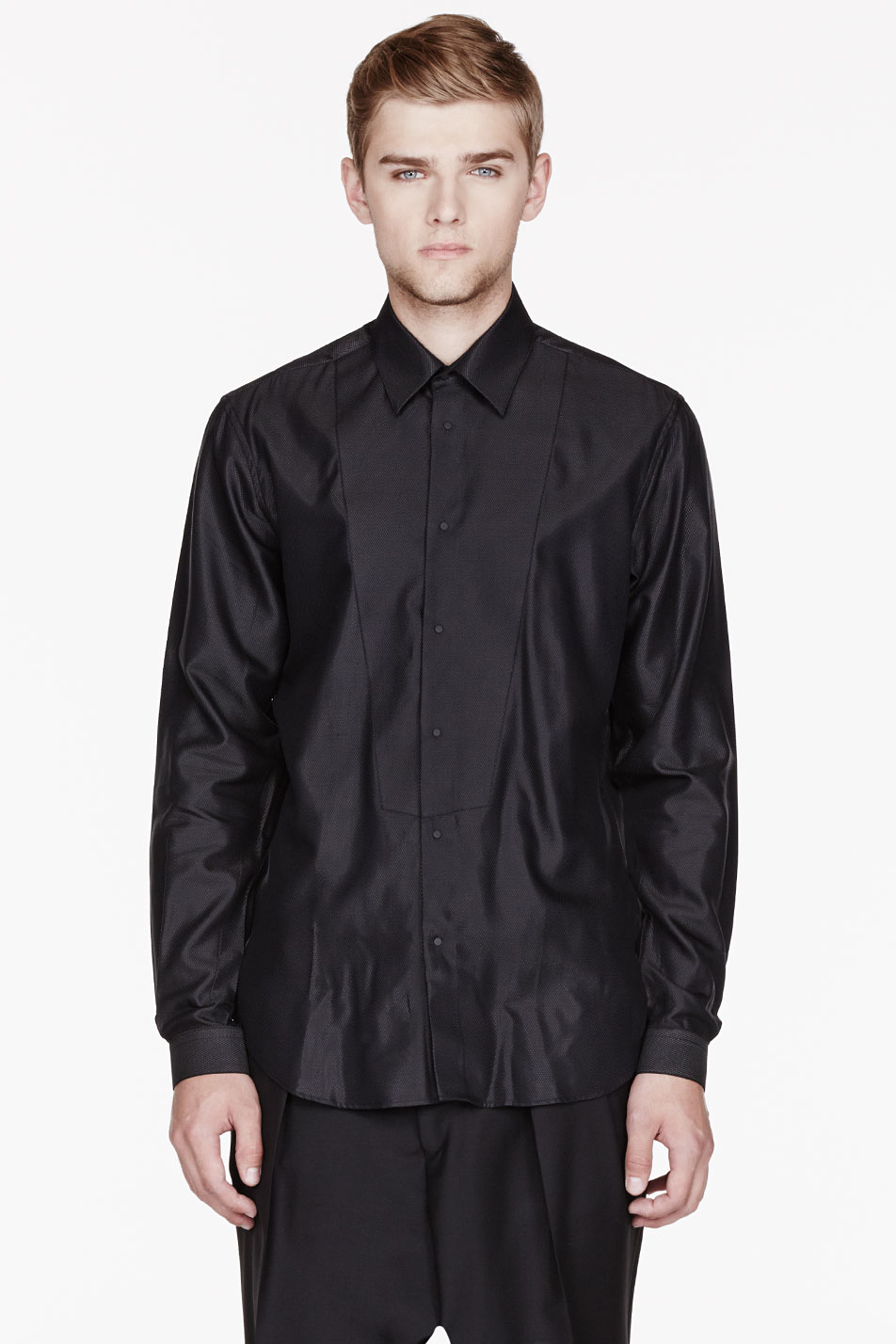 Lyst - Mugler Black Glossy Bib Shirt in Black for Men