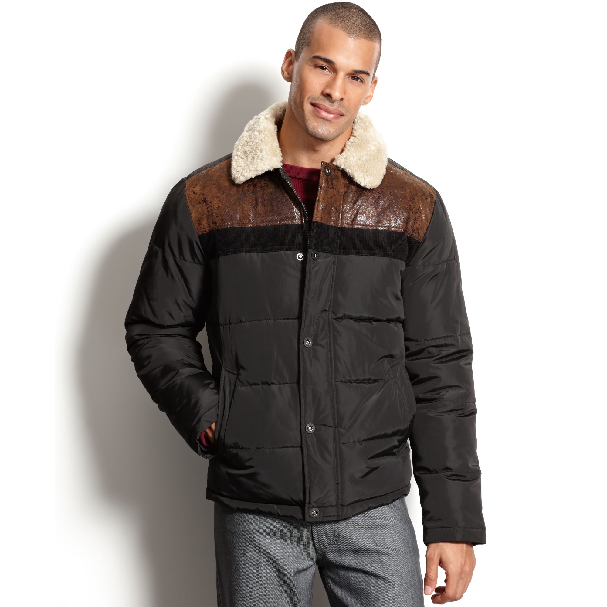 Lyst Sean John Sherpa Mixed Guilted Jacket in Brown for Men