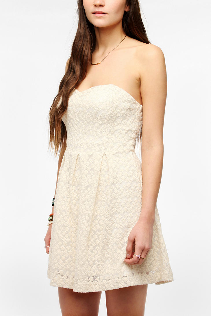Lyst Urban Outfitters Cooperative Floral Mesh Strapless Skater Dress in Natural
