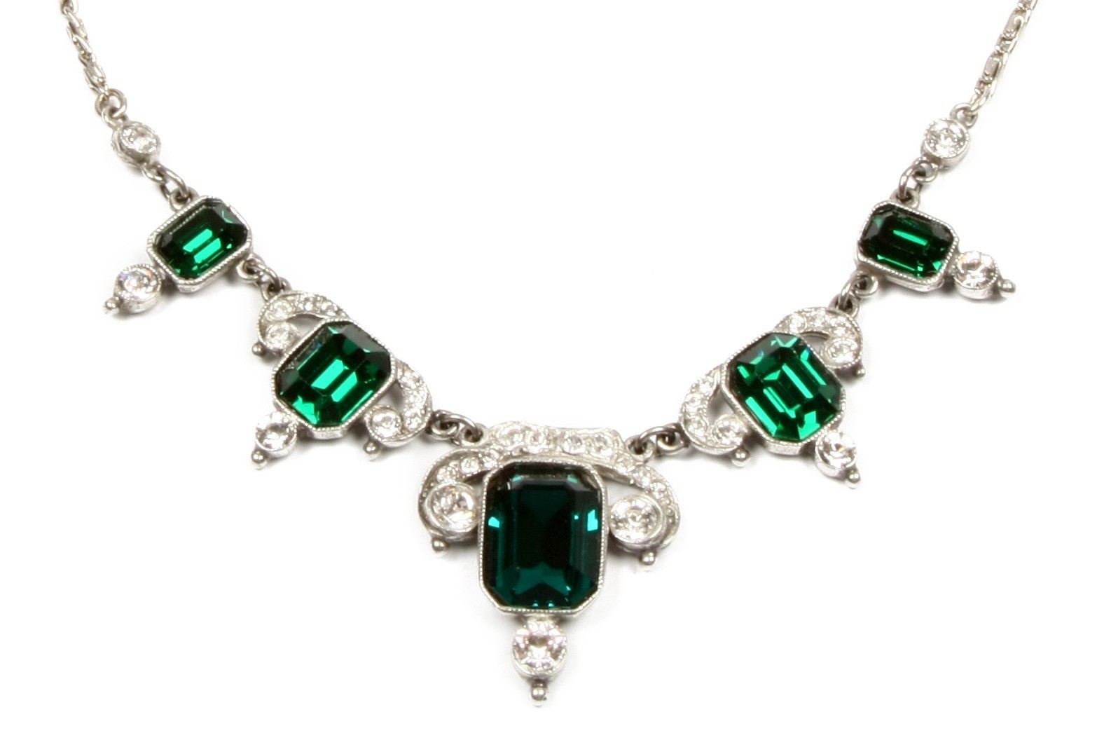 Ben Amun Emerald and Crystal Five Station Necklace in Green (emerald ...