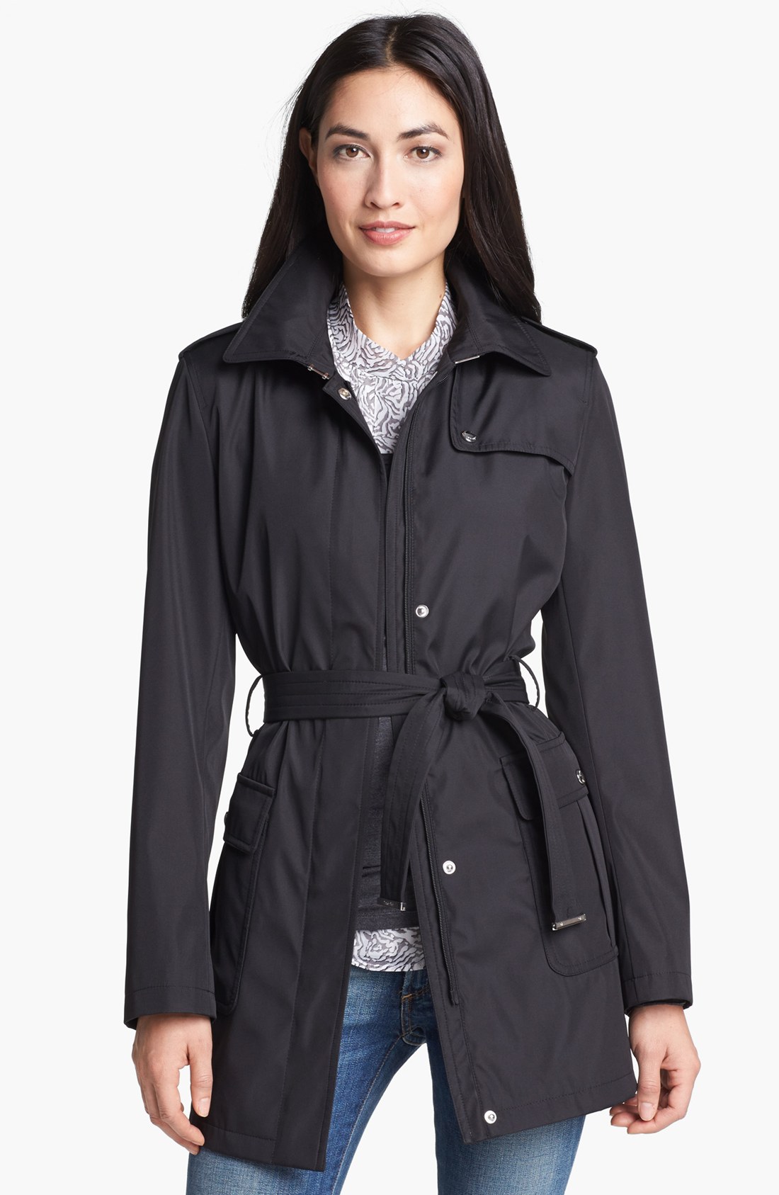 Calvin Klein Fly Front Trench Coat with Detachable Hood in Black | Lyst