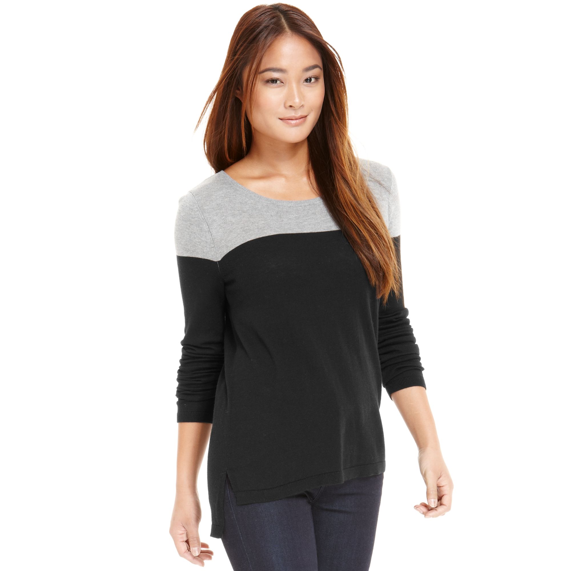 Calvin klein jeans Long Sleeve Colorblock Sweater in Gray | Lyst