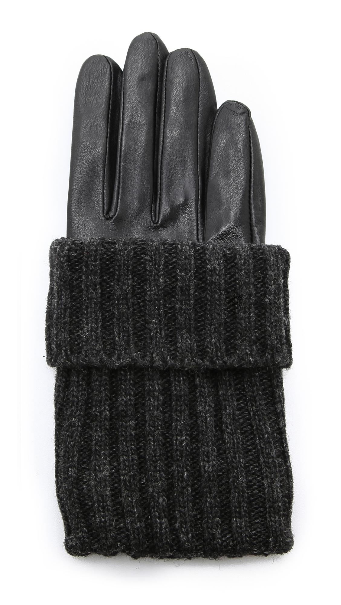 Carolina amato Convertible Leather Knit Gloves Blackcinder in Black