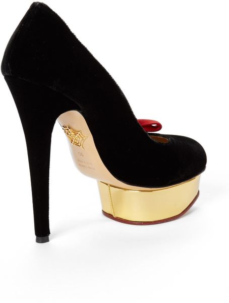 Charlotte Olympia Kiss Me Dolly Pump in Gold (Black) | Lyst