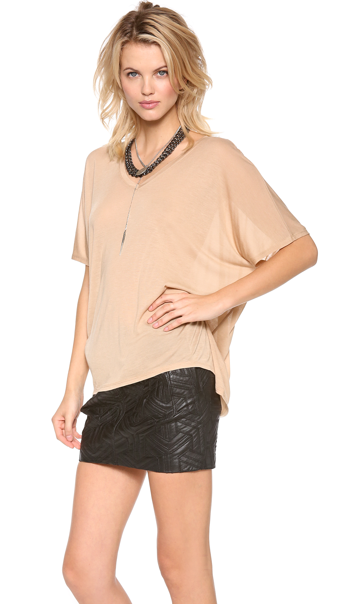 Dkny Trapeze V Neck Tee in Natural Lyst