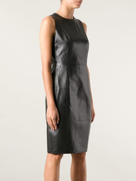 Emporio Armani Sleeveless Leather Dress in Black | Lyst