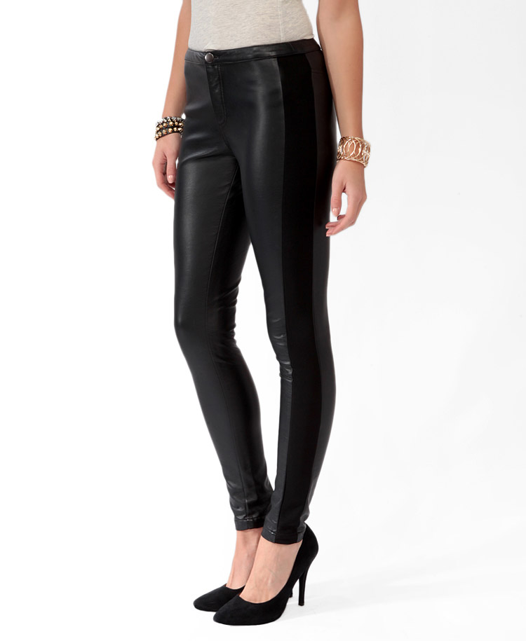 Forever 21 Paneled Faux Leather Pants in Black | Lyst