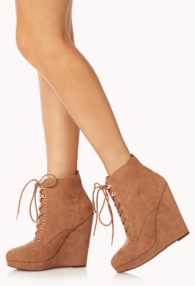 Lyst Forever 21 Off Roading Wedge Booties in Brown