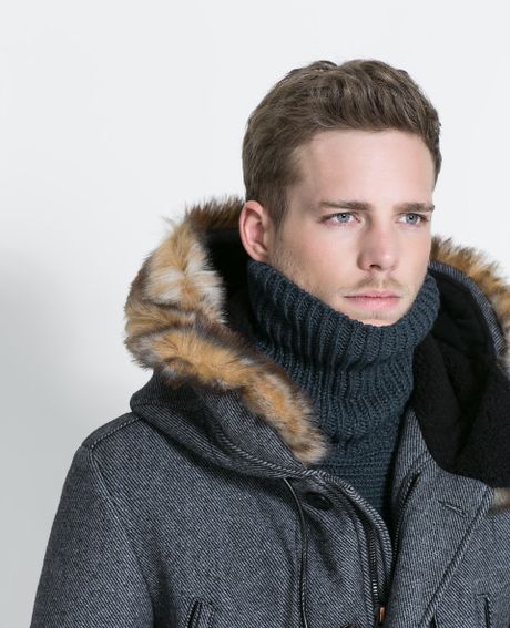 Zara Coat with Fur Hood in Blue for Men | Lyst