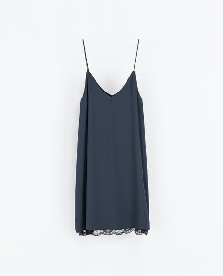 Zara Lingerie Style Dress with Spaghetti Straps in Gray (Blue grey) | Lyst