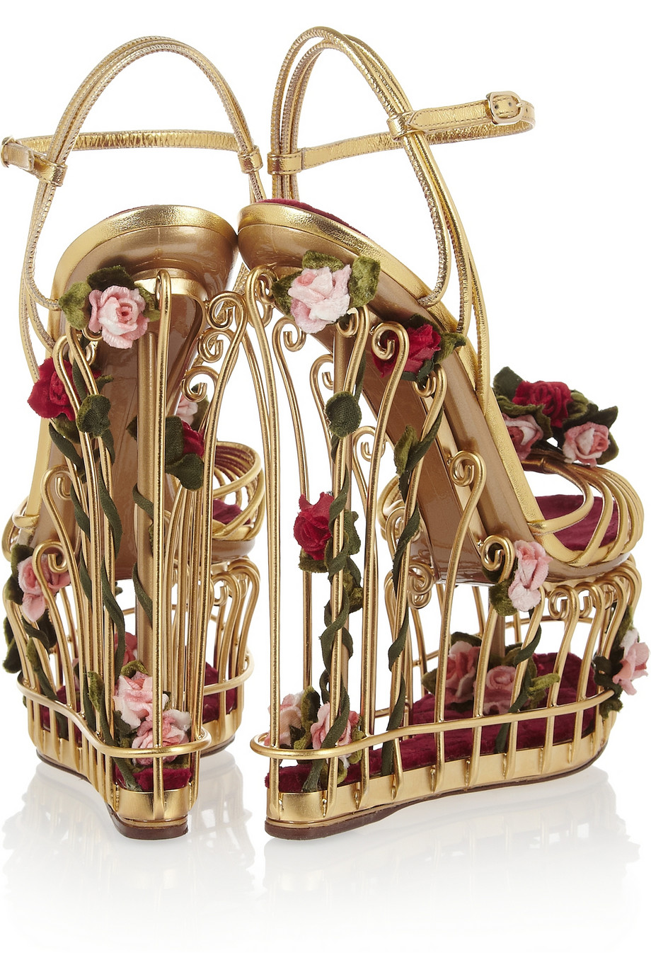 Dolce & Gabbana Roseembellished Metallic Leather Cage Sandals in ...