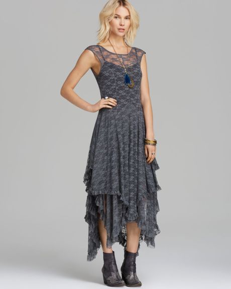 Free People Slip Dress Stretch Lace French Court in Gray (Pewter) | Lyst
