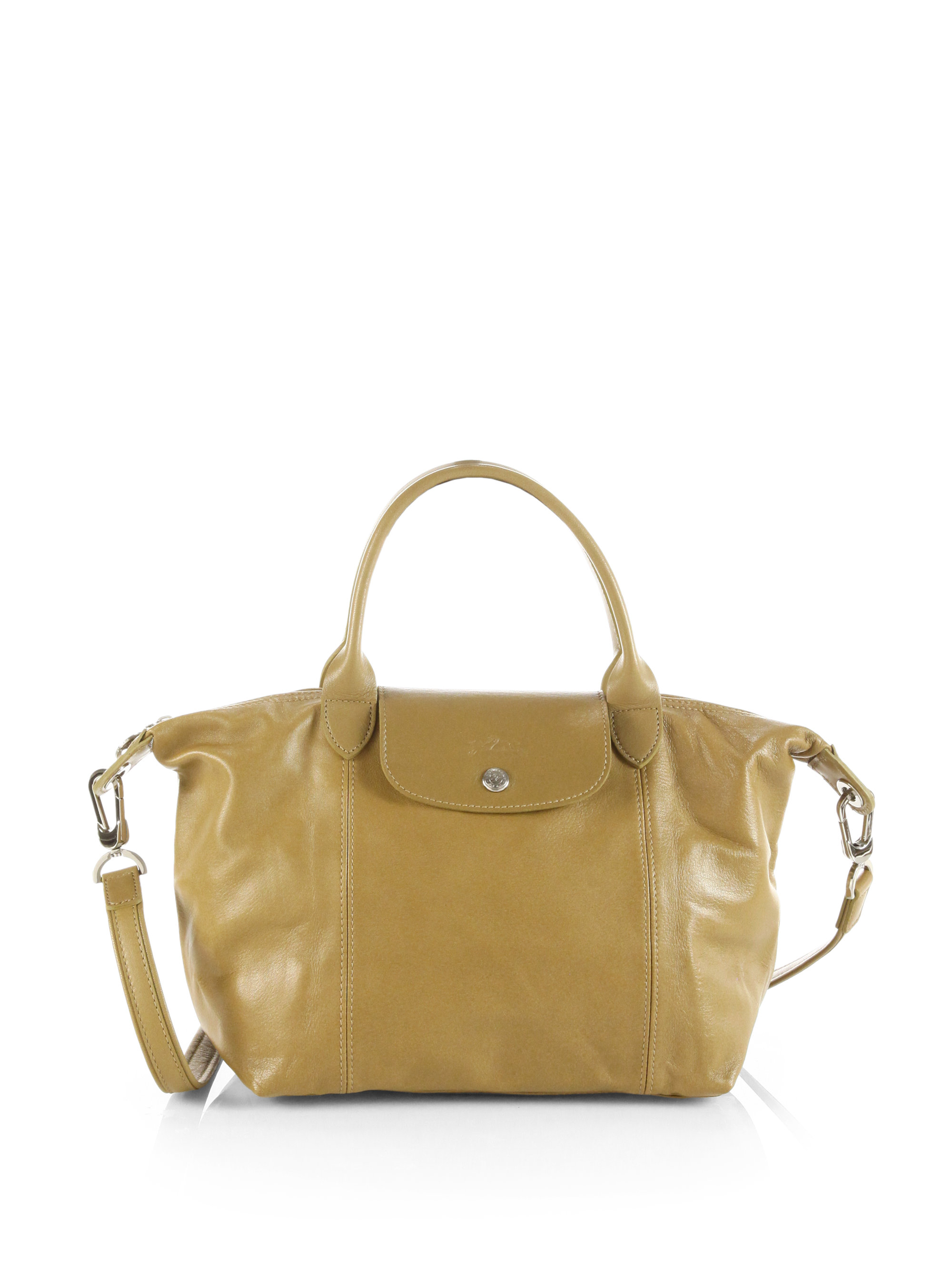 Longchamp Le Pliage Cuir Small Top Handle Bag in Khaki (CUMIN) | Lyst