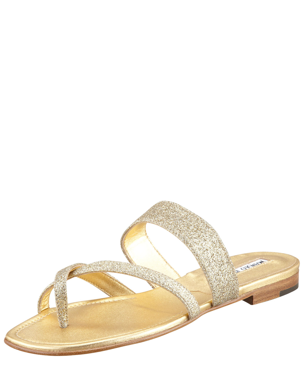 Manolo Blahnik Susa Flat Glitter Sandal Gold in Gold | Lyst