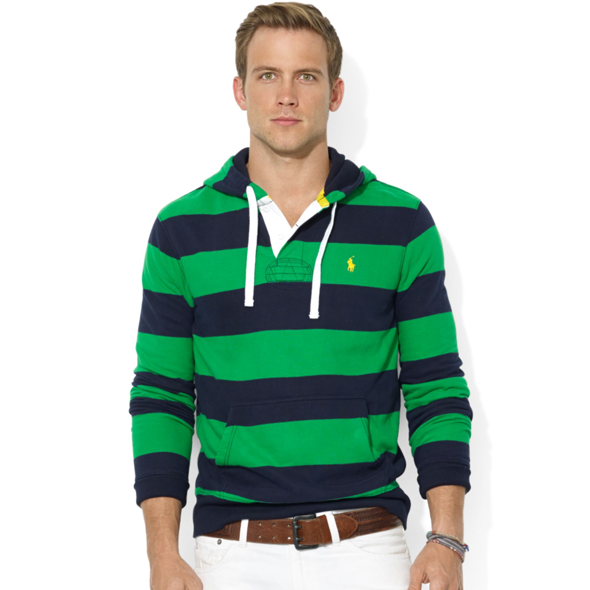 Lyst - Ralph Lauren Striped Fleece Hoodie in Green for Men