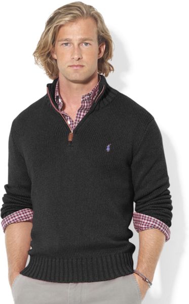 Polo Ralph Lauren High-Twist Cotton Half-Zip Mockneck Sweater in Black ...