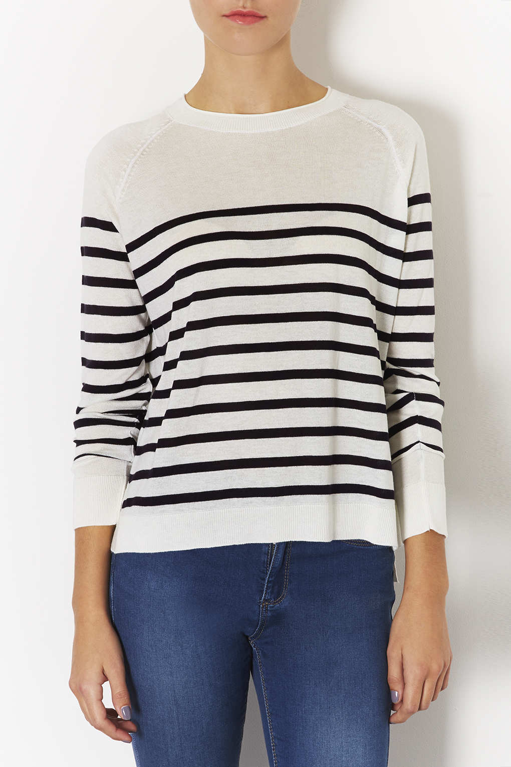 Lyst - TOPSHOP Knitted Breton Stripe Top in Black